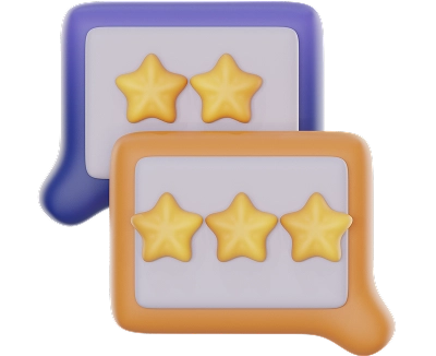 Icona 3D che rappresenta feedback e testimonianze degli utenti.